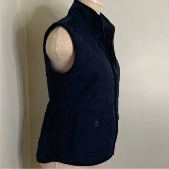 Talbots Navy Blue Quilted Puffer Vest Side Ribbed Stretch Zippered front Size S - Picture 3 of 9